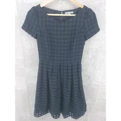 ◇ NATURAL BEAUTY ナチュラルビューティー チェック 半袖 膝丈 ワンピース 34 ネイビー レディース  【中古】 【1002798201255】のサムネイル