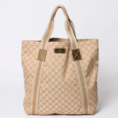 GUCCI グッチ トートバッグ ggキャンバスベージュ ブラウン 189669 ゴールド ベージュ 美品 中古 4a002067