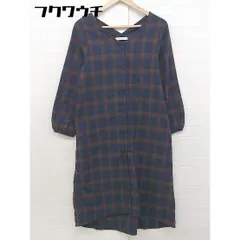 ◇ ◎ SEVENDAYS=SUNDAY ベルト付 チェック 長袖 ロング シャツ ワンピース サイズF ネイビー ブラウン レディース 【中古】 【1104290001392】のサムネイル