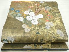 平和屋着物◎六通柄袋帯 唐織 立涌若松葉文 金糸 正絹 逸品 BAAU5705hv