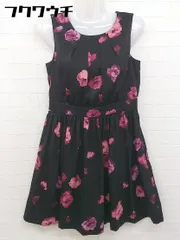 ◇ PEYTON PLACE バックジップ　ノースリーブ　花柄 膝丈 ワンピース サイズS ブラック　ピンク レディース 【中古】 【1106020001924】