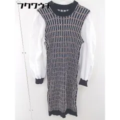 ◇ JUNOAH ジュノア 切り替え 長袖 膝丈 ワンピース サイズL ブラック系 ホワイト レディース 【中古】 【1106020010889】