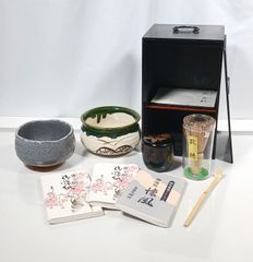 茶道具セット 木製収納箱付き 抹茶碗 茶筅 棗 茶杓その他、11点 - メルカリ