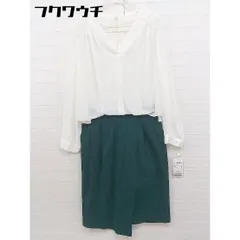◇　◎ Simplicite タグ付き　バックジップ　切替 長袖 膝丈 ワンピース サイズF ホワイト　グリーン レディース 【中古】 【1106080011499】
