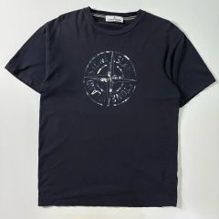ストーンアイランド 立体ラバープリント コンパスロゴTシャツ XL 黒