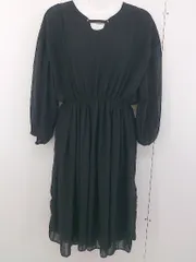 ◇ merlot メルロー ストライプ 長袖 膝下丈 ノーカラー ワンピース ブラック レディース  【中古】 【1203140000063】のサムネイル