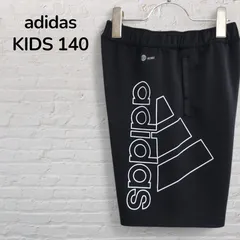 【美品】　adidas　アディダス　ハーフパンツ　ショートパンツ　キッズ　ジュニア　140　黒　ブラック　エアロレディ　ビッグロゴ　パフォーマンスロゴ　韓国古着