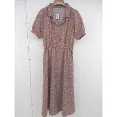 ◇ one after another NICE CLAUP 花柄 ウエストゴム 半袖 膝下丈 ワンピース サイズF ベージュ系 マルチ レディース  【中古】 【1203300004030】