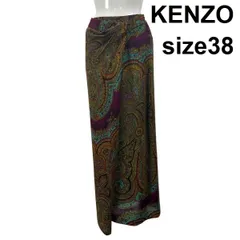 ◆ ケンゾー KENZO ロングスカート タイト Iライン ペイズリー柄 ラップ風デザイン パープル マルチカラー 麻 38 M 9号 レディース S6E182のサムネイル