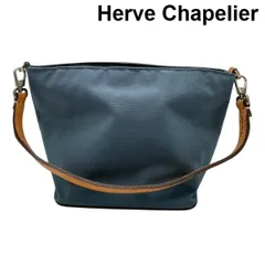 エルベシャプリエ Herve Chapelier 舟形ポーチ ミニポーチ 雑貨 小物 ブルー 持ち手ベージュ レザー ナイロン レディース 6V525のサムネイル
