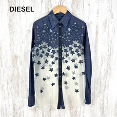 00s DIESEL ALL STAS ディーゼル 星刺繡 スター デニム シースルー 異素材 ドッキング ロングスリーブ シャツ ブルー レディース 長袖 トップス y2kのサムネイル