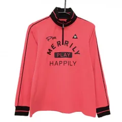 【美品】ルコックゴルフ 長袖ハイネックシャツ ピンク×黒 フロント英字 ハーフジップ　 レディース LL ゴルフウェア le coq sportifのサムネイル