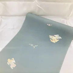 A【保管品】丹後 ちりめん 反物 着物 ブルーグレー 草花