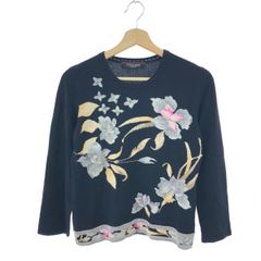 レオナール サマーニット トップス 花柄 シルク Lサイズ ネイビー