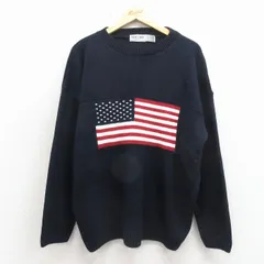 L/古着 ニューエラ 長袖 セーター メンズ 90年代 90s 星条旗 アクリル クルーネック USA製 紺 26apr17のサムネイル