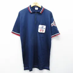 L/古着 半袖 ハーフジップ ポロ シャツ メンズ 90年代 90s 野球 USA製 紺 26apr17