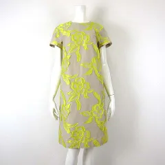 ダナパリ DANAPARIS ワンピース 半袖 ボタニカル 花柄 ジャガード 刺繍 M 9 ベージュ レモンイエロー 黄色のサムネイル