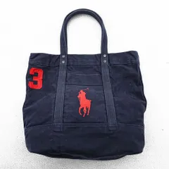 Polo Ralph Lauren ヴィンテージ加工 ビッグポニー 刺繍 キャンバス トートバッグ ネイビー ジップトップ開閉