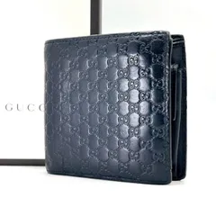 【静寂に艶が宿る】　GUCCI　二つ折り財布 マイクロシマ レザー コンパクトウォレット GG柄　 ネイビー
