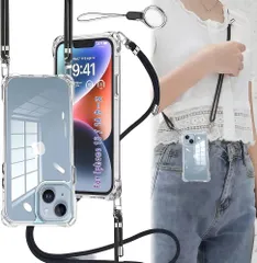 OJBSEN iPhone14 ケース iPhone13ケース スマホケース iPhone 14/13 [ストラップ2枚付き] 調節可能な ショルダー首掛け アイフォン 14/13 ケース 薄型 透明 米軍MIL ワイヤレス充電対応 13/14カバー