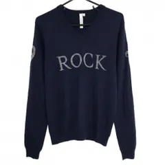 【美品】ロックデュード セーター ネイビー×グレー フロントロゴ ウール100％ ニット  メンズ 02 ゴルフウェア ROCK DUDEのサムネイル