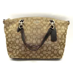 ★COACH コーチ シグネチャー 2wayバッグ F58283 ハンドバッグ ショルダーバッグ ロゴチャーム レザー ゴールド金具 ブラウン系 レディース 中古★007769