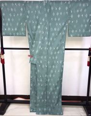トールサイズ】夏着物 絽 正絹 縦縞 深緑×ミントグリーン 身丈170 裄65