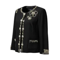 80e14 MOSCHINO モスキーノ ノーカラージャケット コットンジャケット 装飾ジャケット イタリア製 42サイズ ブラック コットン100％ レディース 女性用u02tのサムネイル