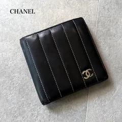 美品 CHANEL シャネル マドモアゼル 二つ折り財布 レザー ブラック 黒 シルバー キルティング 2つ折り財布 ココマーク　a21のサムネイル