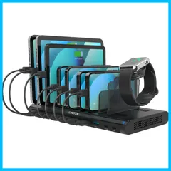 【在庫処分】スマートIC搭載 複数台対応 1.5A/2.4A/3A 10台同時充電 Android/iPhone/iPad/kindle/タブレット/PSP PSE認証済 仕切り板 96W 卓上充電スタンド 間隔調整可能 QC3.0*2+PD18W*2 10ポのサムネイル
