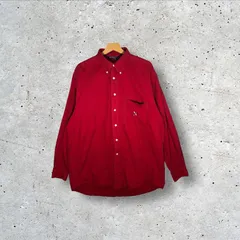 NAUTICA/ノーティカ 長袖シャツ ボタンダウン ワークシャツ 胸ポケット ワンポイントロゴ オーバーサイズ L/Gサイズ Jamaica製 レッド