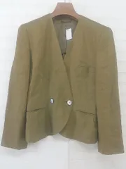 ◇ OXFORD QUINCY オックスフォード リネン混 チェック 長袖 ノーカラー ジャケット カーキ系 レディース P  【中古】 【1209050001947】のサムネイル
