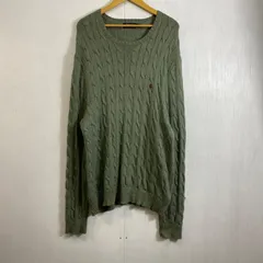 POLO RALPH LAUREN ポロラルフローレン コットン ケーブル ニット ワンポイント ポニー刺繍 古着 グリーン XL E353