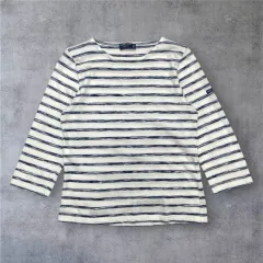 SAINT JAMES セントジェームス ブルー ストライプ 7分 Tシャツ XS