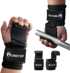 LINSTER ウェイトリフティングフック (ペア)、幅 9cm のネオプレンパッド付き高耐久リフティングリストストラップ、デッドリフト、パワーリフティング、懸垂用のハンドグリップサポート、男性と女性用のウェイトリフティングジムグローブのサムネイル
