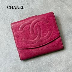 美品 シャネル CHANEL 財布 二つ折りピンク キャビア ココマーク 正規