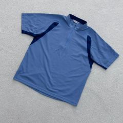 ☆カナリ 無地 サイクルジャージ 立ち襟 半袖 XL 青 ポリエステル 