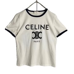 美品☆CELINE トリオンフ ロゴ プリント 七分袖カットソー ホワイト