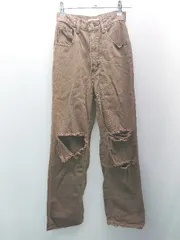 ◇ SLY JEANS ダメージ加工 裾フリンジ カジュアル コットン100％ デニムパンツ サイズ0 ブラウン レディース E  【1309040061347】のサムネイル