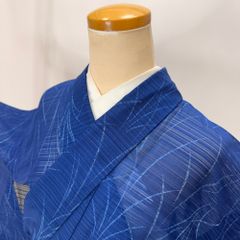 紫系 雪輪・縞模様 小紋 単衣・駒絽・夏着物 洗える 化繊 タグ