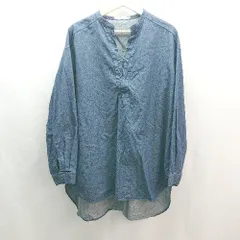 ◇ AMERICAN HOLIC レースアップ 無地 オーバーサイズ 長袖 ブラウス サイズL ブルー レディース E  【1309250011989】