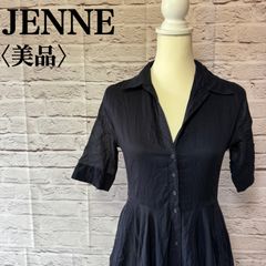 JENNE ロングリブニットワンピース サマーニット スリット 黒 五分袖 L