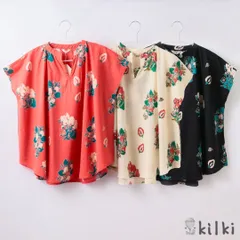KILKI キルキー 綿100 ブラウス レディース おしゃれ 半袖 夏 ストロベリービー 体型カバー 綿 コットン 100% 通気性 柄物 苺 イチゴ レトロ かわいい ギフト プレゼント 黒 白 レッド 6M-B01 Kl008のサムネイル