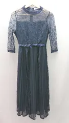 ◇ LACE LADIES 総レース 裏地あり バックジップ プリーツ 長袖 ロング丈 ワンピース サイズ3 ネイビー レディース E  【1309250039136】のサムネイル