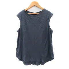 レコパン LES COPAINS カットソー ノースリーブ ボーダー柄 ダイアゴナルストライプ柄 シルク 48 XXL 大きいサイズ 紺 ネイビー /YK33のサムネイル