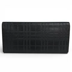 未使用品▲BURBERRY バーバリー ロゴ刻印入り シャドーチェック 二つ折り 長財布 レザーウォレット ブラック 箱・保存袋付き メンズ