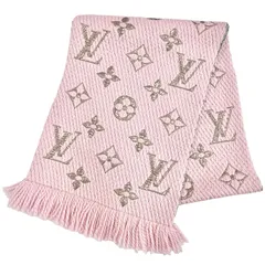 美品◇LOUIS VUITTON ルイヴィトン M70466 エシャルプ ロゴマニア シャイン ウール シルク混 マフラー ピンク ゴールド イタリア製 正規品 レディース 保存袋付き