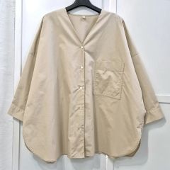 完売 PASSIONEパシオーネ リネン混ノーカラーシャツ オーバーサイズ 