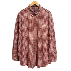 90's〜 CHAPS チャップス RALPH LAUREN  ラルフローレン ボタンダウンシャツ チェック柄 ポケット付き 長袖シャツ 赤×白×紺×水色 XXLサイズ No.M065