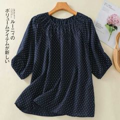 美品】NOBLE ドットスパンローンドルマンスリーブ ブラウス 七分袖 
